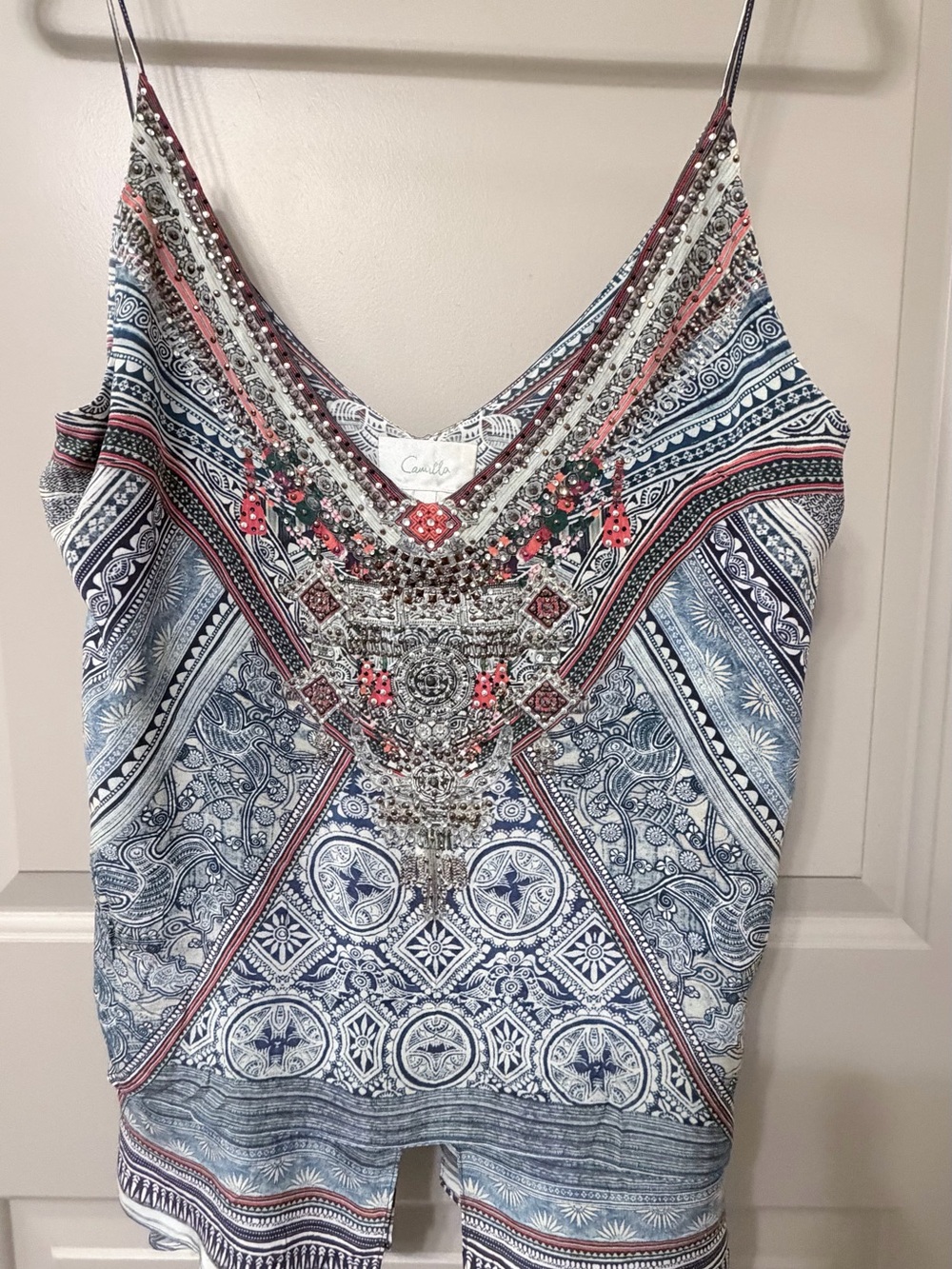 Camilla Blue and Pink Beaded V-Neck Cami